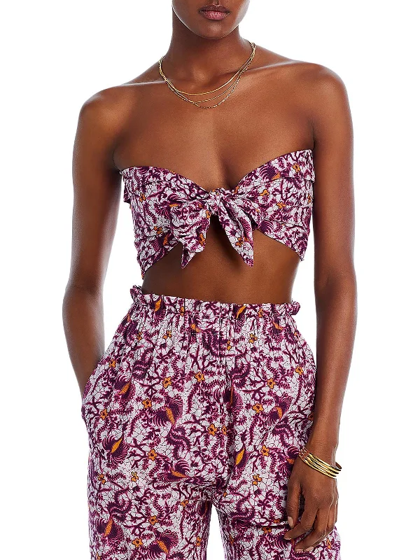Special Discount Womens Ocean Print Smocked Cropped