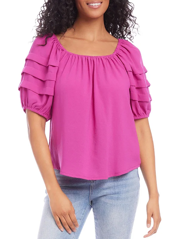New Deals Womens Pleated Bishop Sleeve Blouse