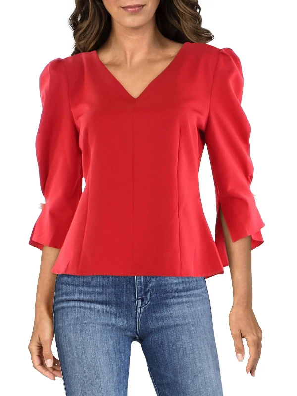 Super Sale Womens Puff Sleeve Fitted Blouse