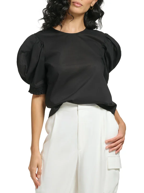 Seasonal Sale Womens Puff Sleeve Solid Blouse