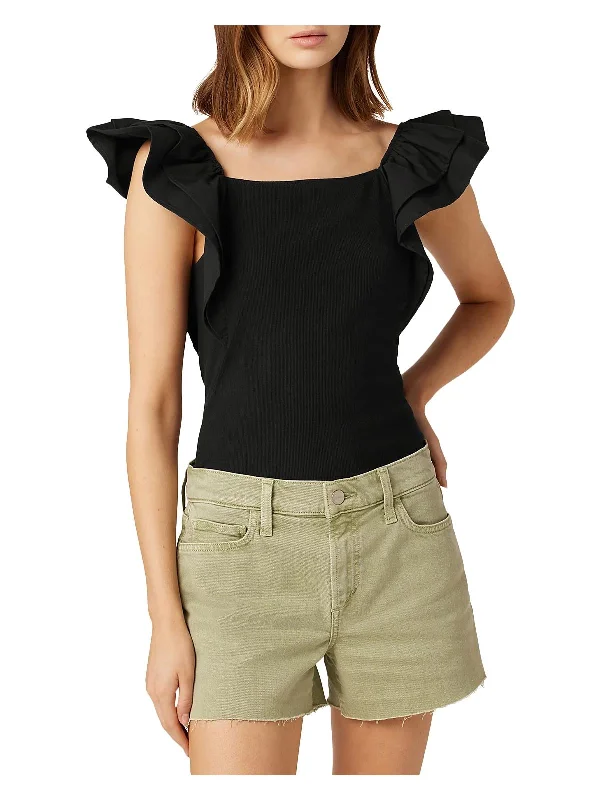 Mega Sale Womens Ribbed Flutter Sleeve Blouse