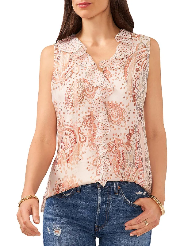 Epic Deals Womens Ruffle Neck Sleeveless Blouse