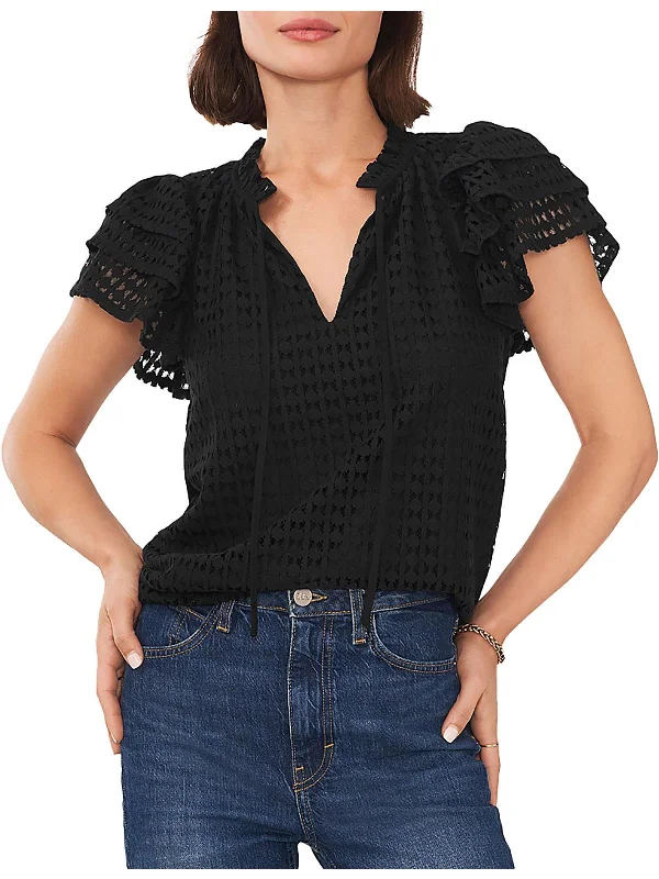 Steals and Deals Womens Ruffled Tie Neck Pullover Top