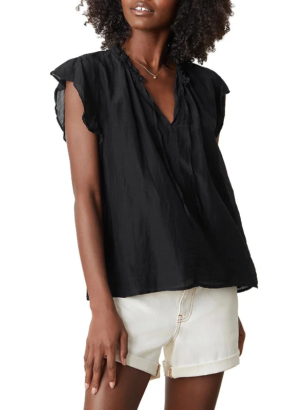 Final Markdown Womens Shirred Ruffled Pullover Top