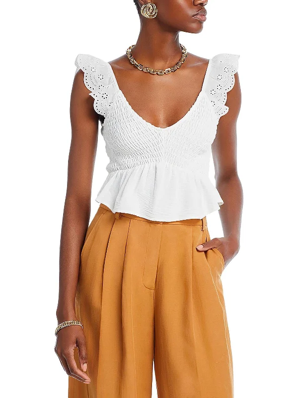 Price Smash Womens Smocked Eyelet Cropped