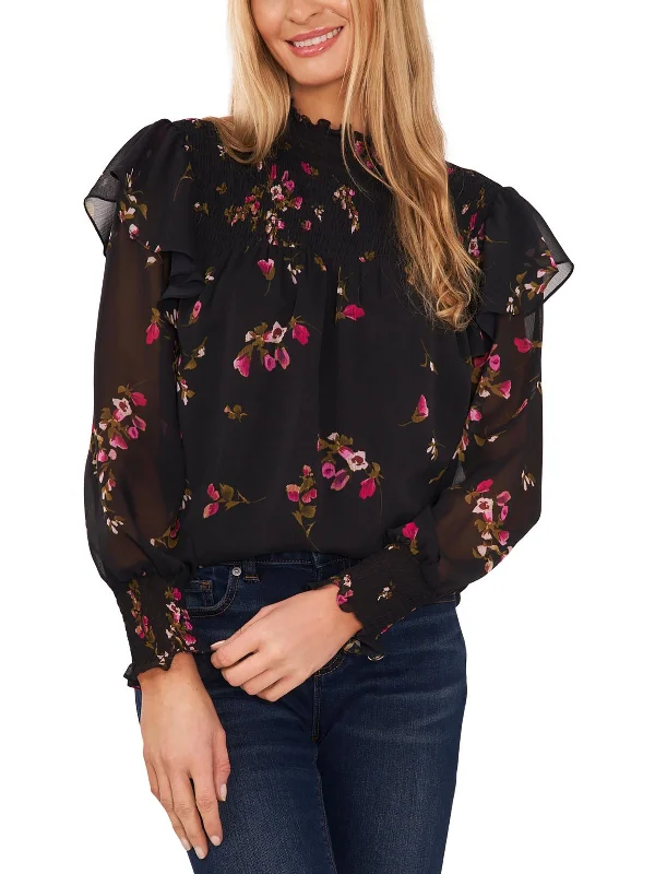 Deep Discounts Womens Smocked Mock Neck Blouse