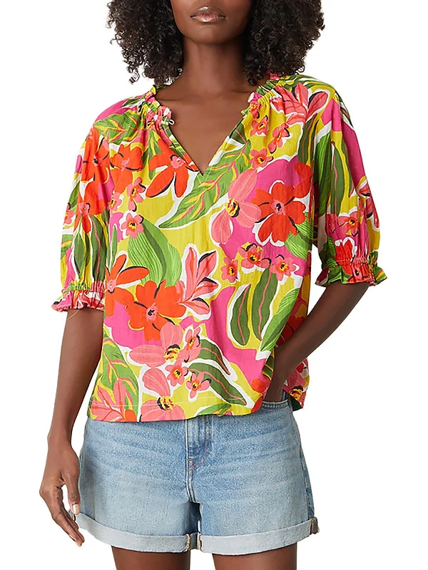 Overstock Womens Split Neck Floral Print Blouse