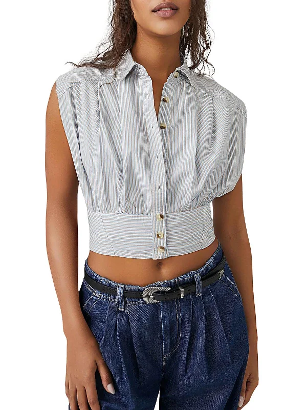 Quick Sale Womens Striped Banded Bottom Cropped