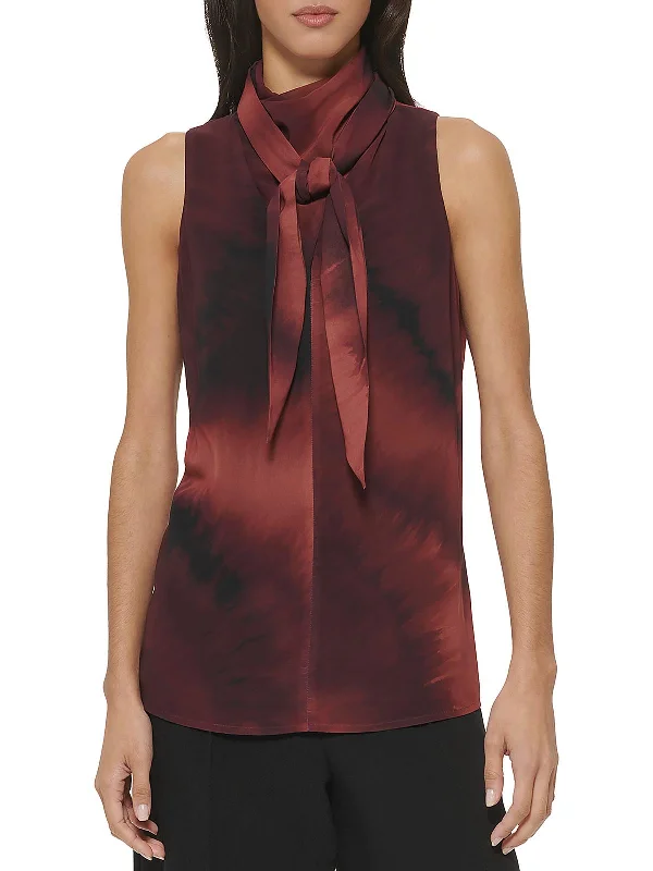 Discount Deals Womens Tie-Neck Sleeveless Blouse