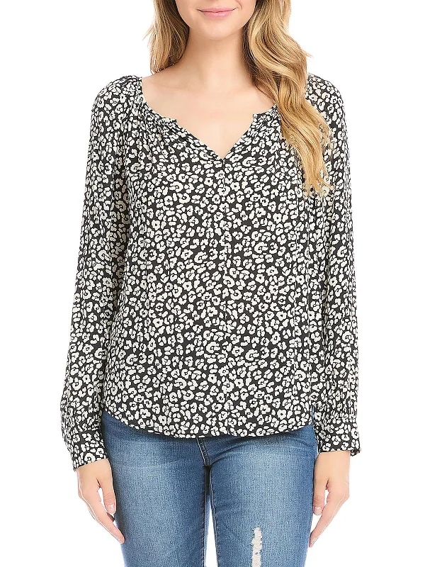 Discount Mania Womens V Neck Long Sleeve Peasant Top