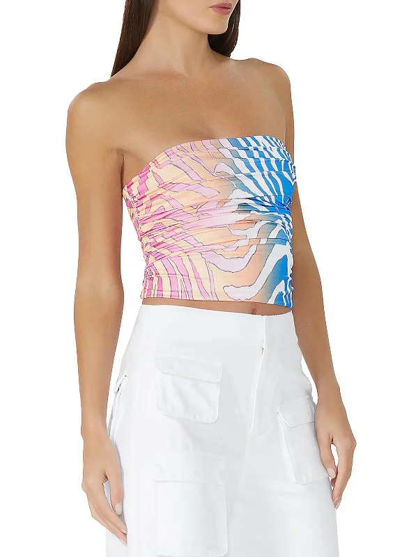 Deal Alert Womens Zebra Print Ruched Sides Strapless Top