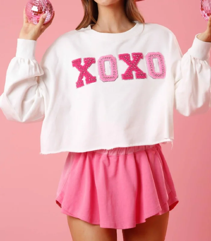 Extra Savings Xoxo Sequin Edge Embellished Patch Top In White