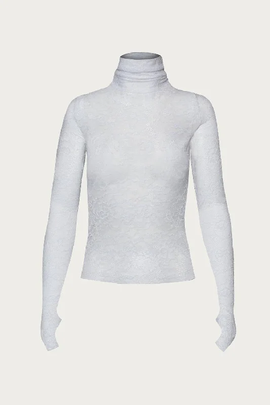 Act Fast Zadie Lace Turtleneck Top In Blanc Lace