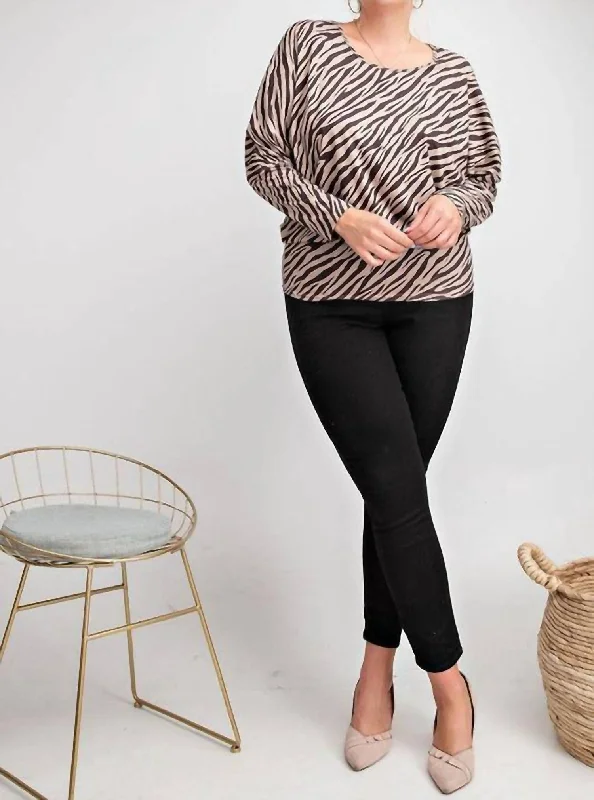 Quick Sale Zebra Suede Plus Top In Khaki
