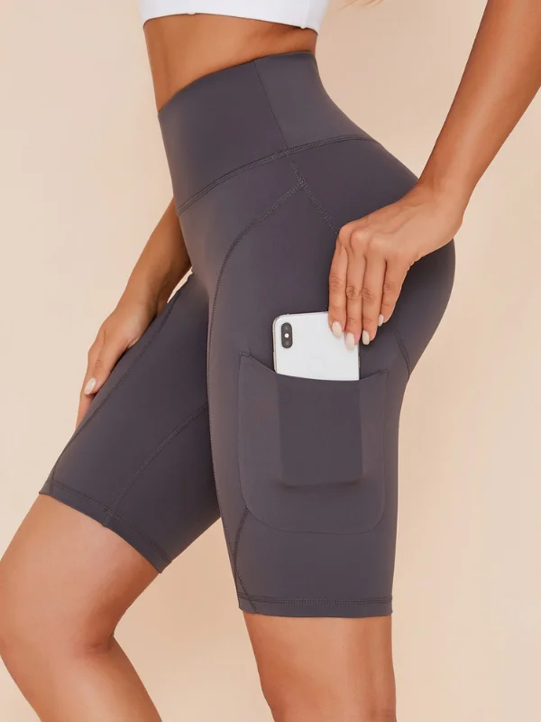 Clearance Items ZASUWA Female Pocket Solid Color High Waist Spandex Gym Booty Shorts