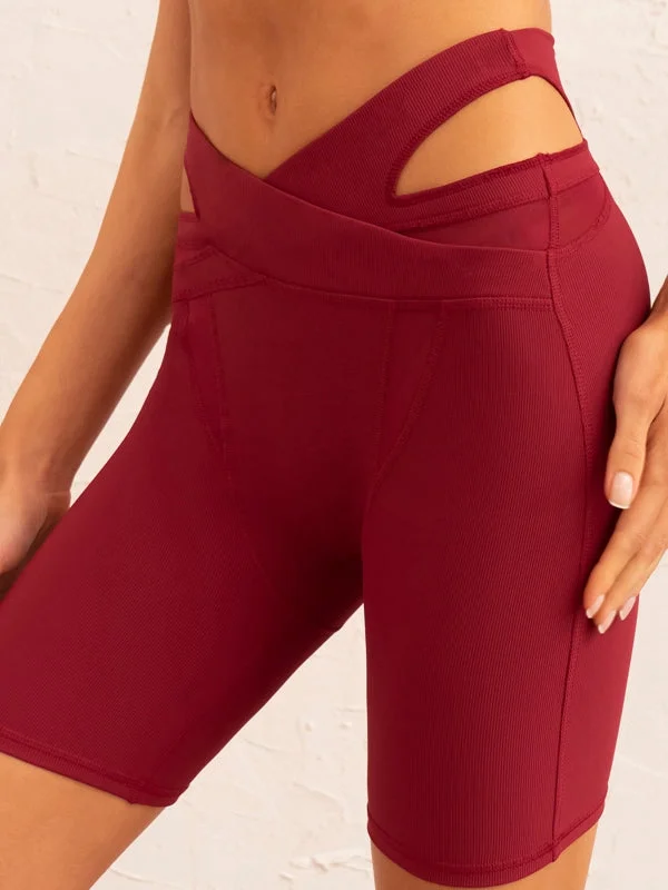 YEAR-End Sale ZASUWA Female Ribbed Cutout Mesh Bicycle Shorts