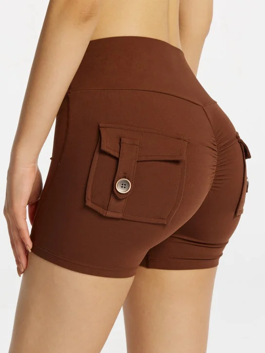 Closeout Sale ZASUWA Female Scrunch Bum High Waist Pocket Spandex Gym Booty Cargo Shorts