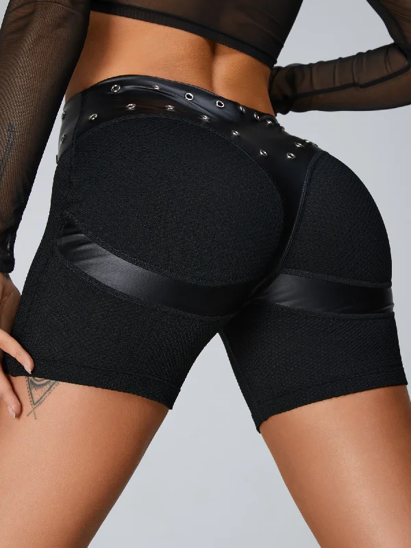Savings Alert 🖤ZASUWA Female Rivet Fly-eye Quick-dry Faux Leather Spandex Gym Booty Shorts Savings Alert 🖤ZASUWA Female Rivet Fly-eye Quick-dry Faux Leather Spandex Gym Booty Shorts