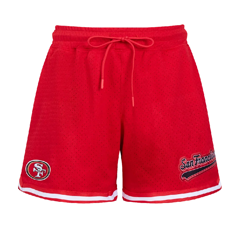 Final Markdown NFL SAN FRANCISCO 49ERS SCRIPT TAIL WOMEN'S MESH TAPE SHORT (RED)