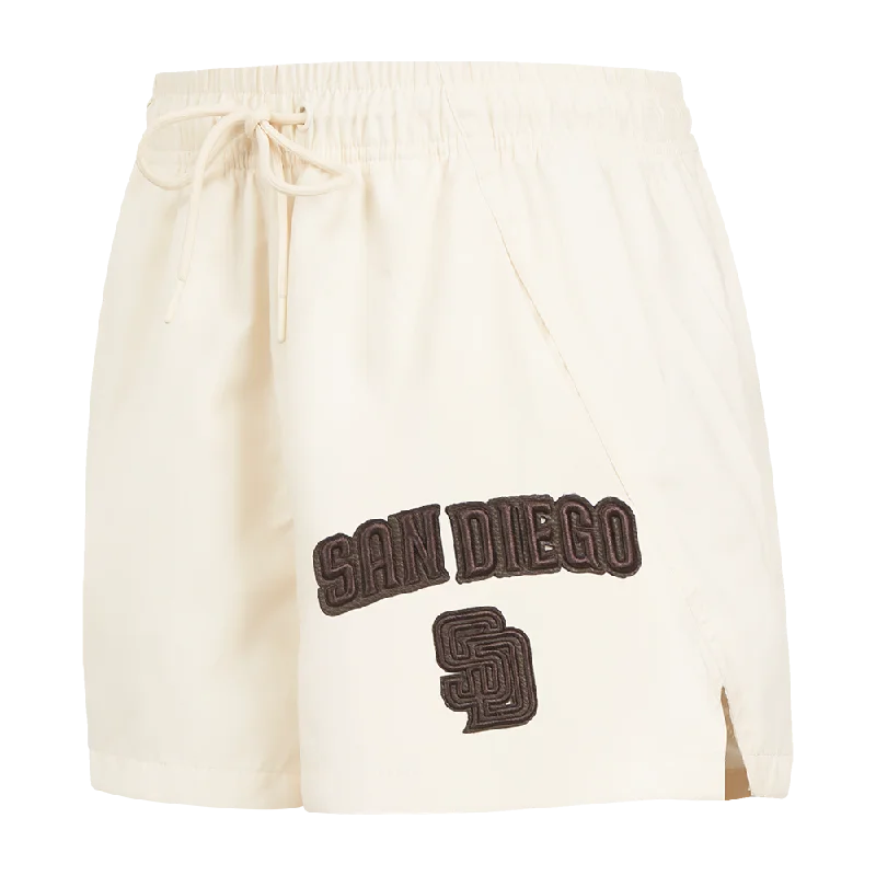 Shop and Save MLB SAN DIEGO PADRES TRIPLE TONAL WOMEN'S WOVEN SHORT (EGGSHELL)